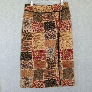 Kemp Vtg Patchwork Maxi Skirt Boho Lagenlook Witchy‎ Animal Print Retro 14 Multi
